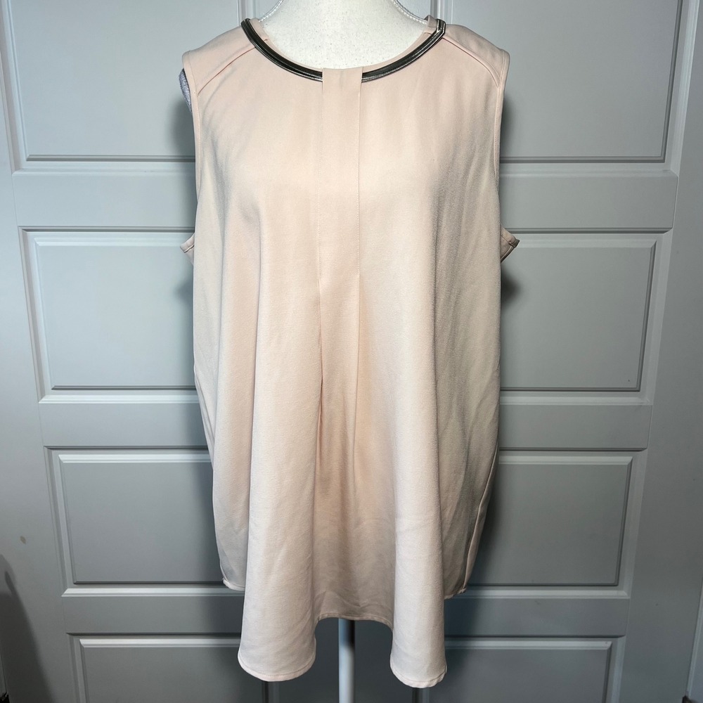 Alfani Womens Blouse Tank Top‎ Pink Silver Neck Detail Zipper Back Size 16
